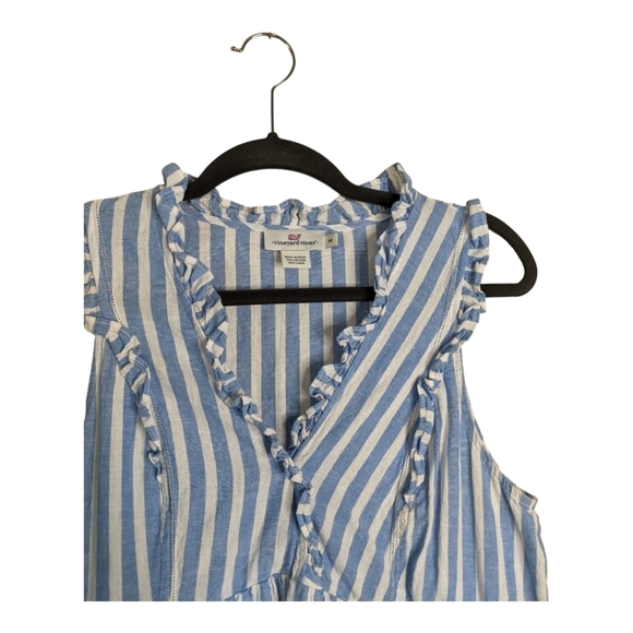 Vineyard Vines Linen Blend Outlet Stripe Tiered Ruffle Dress Women's M Blue - Picture 4 of 10